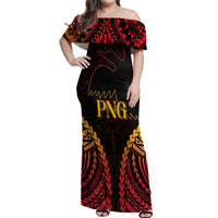 Custom Papua New Guinea Cricket Off Shoulder Maxi Dress Go Barramundis LT9 Women Black - Polynesian Pride