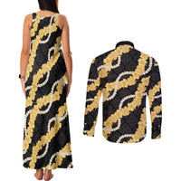 Aloha Melemele Hibiscus Pikake Lei Couples Matching Tank Maxi Dress and Long Sleeve Button Shirt Hawaiian Quilt Pattern LT9 - Polynesian Pride
