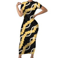 Aloha Melemele Hibiscus Pikake Lei Short Sleeve Bodycon Dress Hawaiian Quilt Pattern