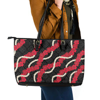 Aloha Ula'ula Hibiscus Pikake Lei Leather Tote Bag Hawaiian Quilt Pattern