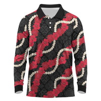 Aloha Ula'ula Hibiscus Pikake Lei Long Sleeve Polo Shirt Hawaiian Quilt Pattern