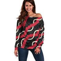 Aloha Ula'ula Hibiscus Pikake Lei Off Shoulder Sweater Hawaiian Quilt Pattern