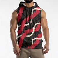 Aloha Ula'ula Hibiscus Pikake Lei Sleeveless Zip Hoodie Hawaiian Quilt Pattern