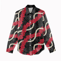 Aloha Ula'ula Hibiscus Pikake Lei Women Casual Shirt Hawaiian Quilt Pattern