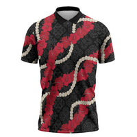Aloha Ula'ula Hibiscus Pikake Lei Zipper Polo Shirt Hawaiian Quilt Pattern
