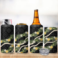 Puakenikeni Anthurium Pikake Lei 4 in 1 Can Cooler Tumbler Hawaiian Quilt Pattern