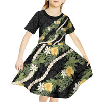 Puakenikeni Anthurium Pikake Lei Kid Short Sleeve Dress Hawaiian Quilt Pattern
