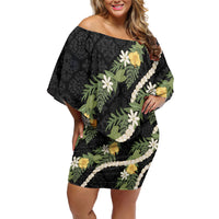 Puakenikeni Anthurium Pikake Lei Off Shoulder Short Dress Hawaiian Quilt Pattern
