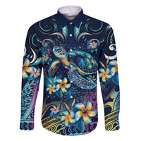 Plumeria Turtles Traditional Tribal Family Matching Off The Shoulder Long Sleeve Dress and Hawaiian Shirt LT9 Dad's Shirt - Long Sleeve Black - Polynesian Pride