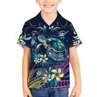 Plumeria Turtles Traditional Tribal Family Matching Off The Shoulder Long Sleeve Dress and Hawaiian Shirt LT9 Son's Shirt Black - Polynesian Pride