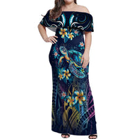 Plumeria Turtles Traditional Tribal Off Shoulder Maxi Dress