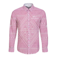 Custom New Zealand Basketball Indigenous Long Sleeve Button Shirt LT9 Unisex Pink - Polynesian Pride