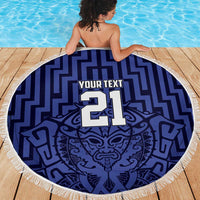 Custom Basketball New Zealand Beach Blanket Blue Maori Ta Moko Indigenous - Polynesian Pride