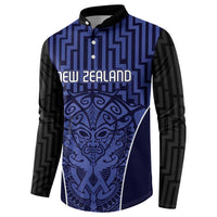 Custom Basketball New Zealand Button Sweatshirt Blue Maori Ta Moko Indigenous - Polynesian Pride