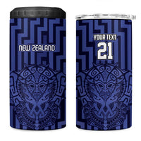 Custom Basketball New Zealand 4 in 1 Can Cooler Tumbler Blue Maori Ta Moko Indigenous - Polynesian Pride