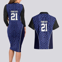 Custom Basketball New Zealand Couples Matching Long Sleeve Bodycon Dress and Hawaiian Shirt Blue Maori Ta Moko Indigenous - Polynesian Pride