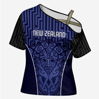 Custom Basketball New Zealand Cross Shoulder Shirt Blue Maori Ta Moko Indigenous LT9 Female Blue - Polynesian Pride