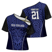 Custom Basketball New Zealand Cross Shoulder Shirt Blue Maori Ta Moko Indigenous LT9 - Polynesian Pride