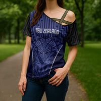 Custom Basketball New Zealand Cross Shoulder Shirt Blue Maori Ta Moko Indigenous LT9 - Polynesian Pride