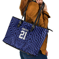 Custom Basketball New Zealand Leather Tote Bag Blue Maori Ta Moko Indigenous - Polynesian Pride