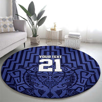 Custom Basketball New Zealand Round Carpet Blue Maori Ta Moko Indigenous - Polynesian Pride