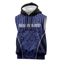 Custom Basketball New Zealand Sleeveless Hoodie Blue Maori Ta Moko Indigenous - Polynesian Pride