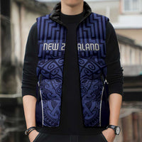 Custom Basketball New Zealand Sleeveless Puffer Jacket Blue Maori Ta Moko Indigenous LT9 - Polynesian Pride