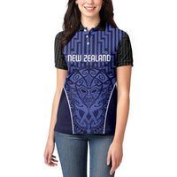 Custom Basketball New Zealand Women Polo Shirt Blue Maori Ta Moko Indigenous - Polynesian Pride