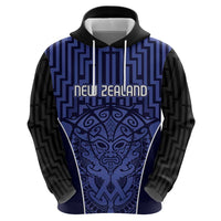 Custom Basketball New Zealand Zip Hoodie Blue Maori Ta Moko Indigenous - Polynesian Pride