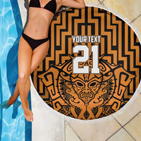 Custom Basketball New Zealand Beach Blanket Gold Maori Ta Moko Indigenous - Polynesian Pride