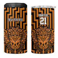 Custom Basketball New Zealand 4 in 1 Can Cooler Tumbler Gold Maori Ta Moko Indigenous - Polynesian Pride