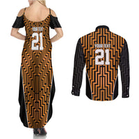 Custom Basketball New Zealand Couples Matching Summer Maxi Dress and Long Sleeve Button Shirt Gold Maori Ta Moko Indigenous - Polynesian Pride