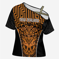 Custom Basketball New Zealand Cross Shoulder Shirt Gold Maori Ta Moko Indigenous - Polynesian Pride