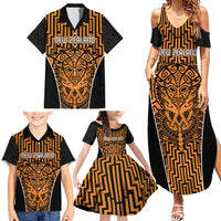 Custom Basketball New Zealand Family Matching Summer Maxi Dress and Hawaiian Shirt Gold Maori Ta Moko Indigenous - Polynesian Pride