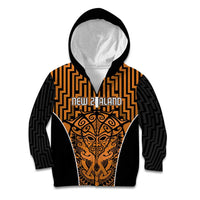 Custom Basketball New Zealand Kid Hoodie Gold Maori Ta Moko Indigenous - Polynesian Pride