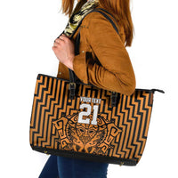 Custom Basketball New Zealand Leather Tote Bag Gold Maori Ta Moko Indigenous - Polynesian Pride