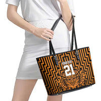 Custom Basketball New Zealand Leather Tote Bag Gold Maori Ta Moko Indigenous - Polynesian Pride