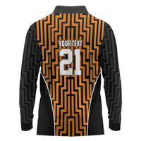 Custom Basketball New Zealand Long Sleeve Polo Shirt Gold Maori Ta Moko Indigenous - Polynesian Pride
