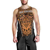 Custom Basketball New Zealand Men Tank Top Gold Maori Ta Moko Indigenous - Polynesian Pride