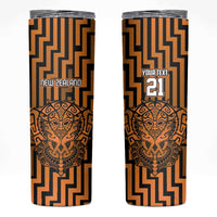 Custom Basketball New Zealand Skinny Tumbler Gold Maori Ta Moko Indigenous - Polynesian Pride