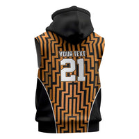 Custom Basketball New Zealand Sleeveless Zip Hoodie Gold Maori Ta Moko Indigenous - Polynesian Pride