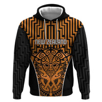 Custom Basketball New Zealand Zip Hoodie Gold Maori Ta Moko Indigenous - Polynesian Pride