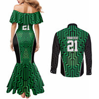 Custom Basketball New Zealand Couples Matching Mermaid Dress and Long Sleeve Button Shirt Green Maori Ta Moko Indigenous - Polynesian Pride