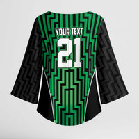 Custom Basketball New Zealand Kimono Sleeve Blouse Green Maori Ta Moko Indigenous - Polynesian Pride