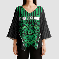 Custom Basketball New Zealand Kimono Sleeve Blouse Green Maori Ta Moko Indigenous - Polynesian Pride
