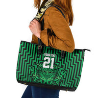 Custom Basketball New Zealand Leather Tote Bag Green Maori Ta Moko Indigenous - Polynesian Pride