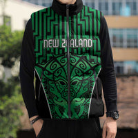 Custom Basketball New Zealand Sleeveless Puffer Jacket Green Maori Ta Moko Indigenous - Polynesian Pride