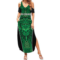 Custom Basketball New Zealand Summer Maxi Dress Green Maori Ta Moko Indigenous - Polynesian Pride
