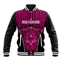 Custom Basketball New Zealand Baseball Jacket Pink Maori Ta Moko Indigenous LT9 Unisex Pink - Polynesian Pride