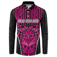 Custom Basketball New Zealand Button Sweatshirt Pink Maori Ta Moko Indigenous LT9 Pink - Polynesian Pride